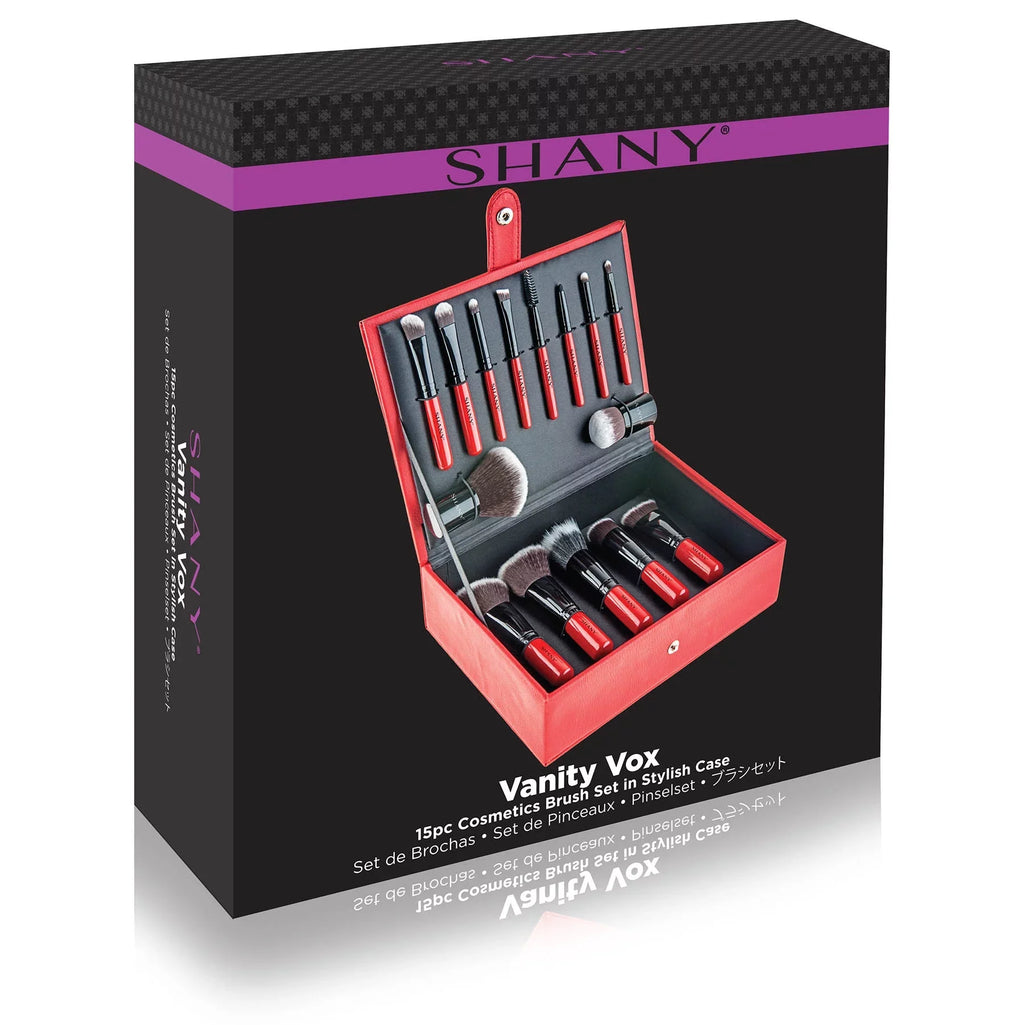 Vanity Vox- 15 Pc Premium Cosmetics Brush Set with Stylish Storage Box and Stand