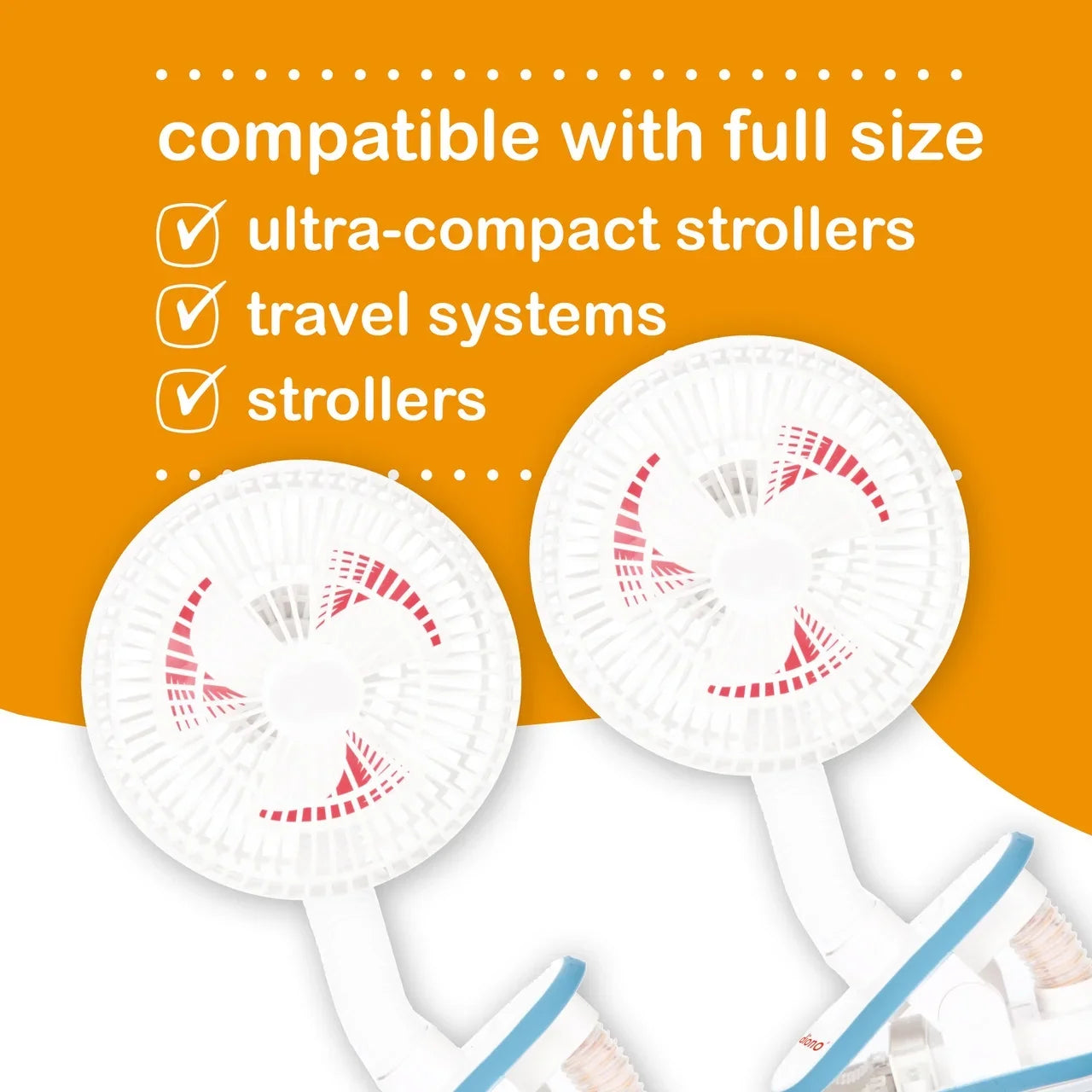 Diono Clip-On Baby Safe Universal Stroller Fan with Flexible Neck for Perfect Angle, Pack of Two, White