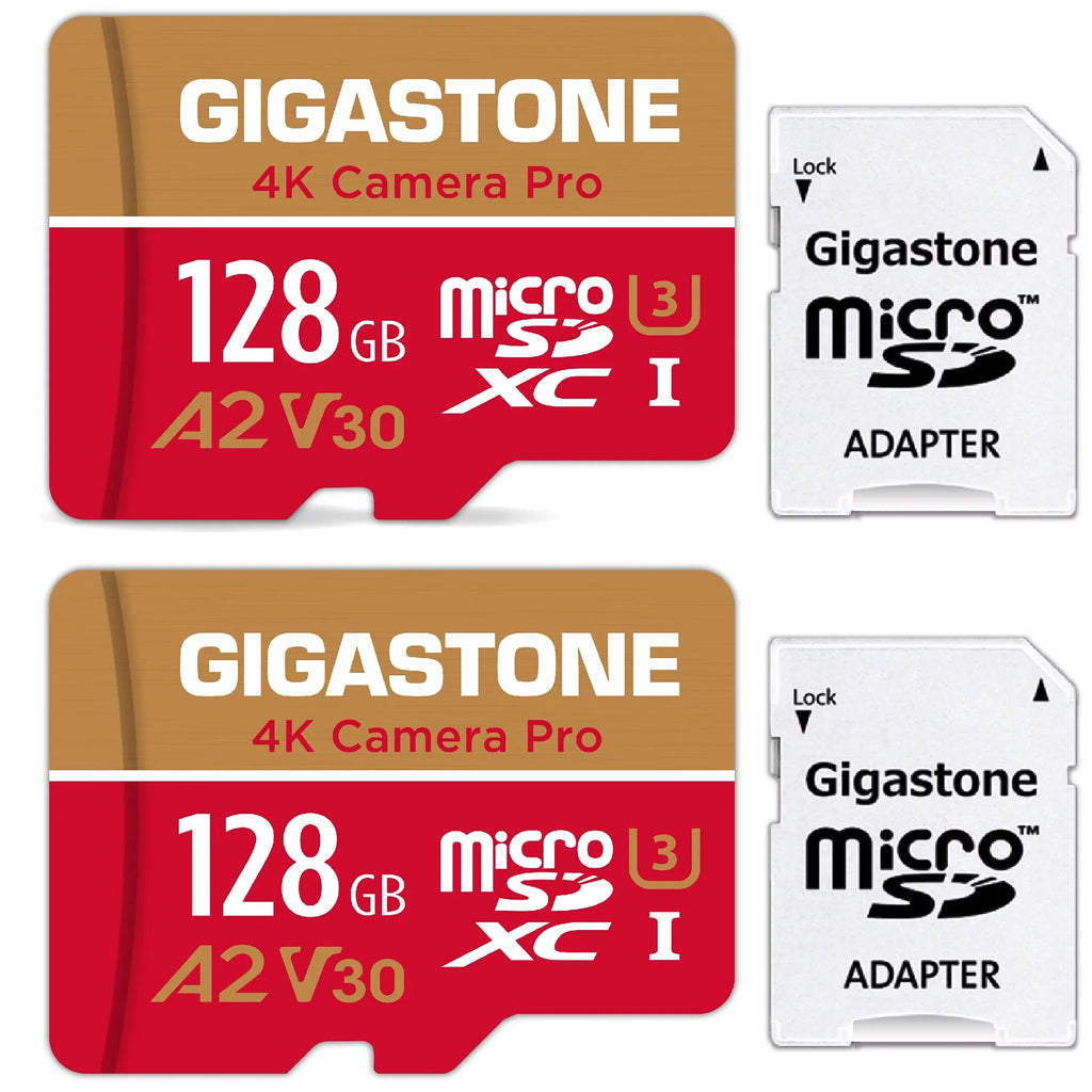 Gigastone 128GB Micro  Card, 4K Video Recording, 4K Camera Pro, suitable with Nintendo Switch, Dash Cam, GoPro Cameras, / up to 100/50 /s, Micro  -   Class 10, 2 Pack (2x128GB)