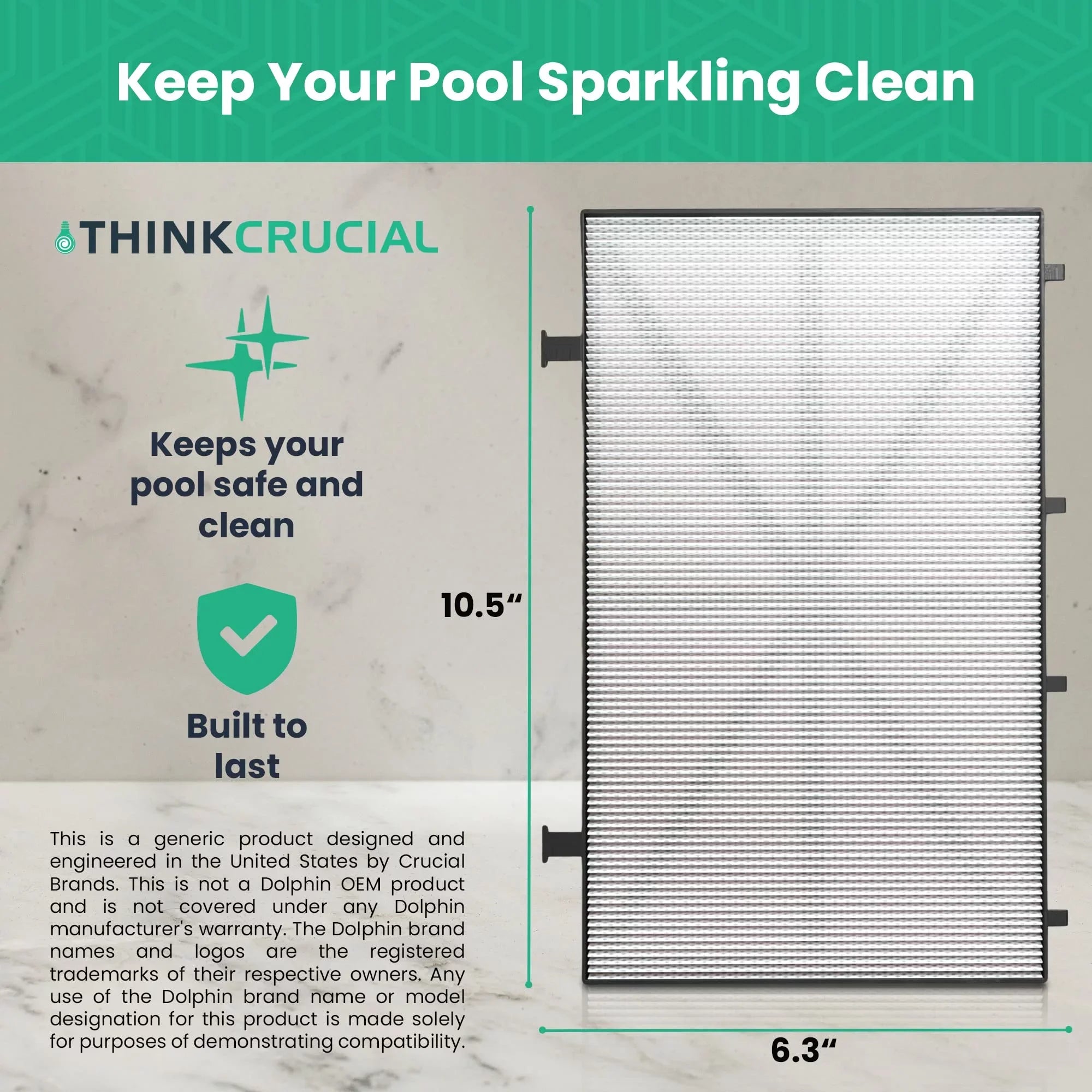 Think Crucial Replacement Ultra Fine Filters Compatible with Maytronics Dolphin, Nautilus  Plus, , , , , , Wave 65, Wave 90, Oasis  Models, Part# 9991432- - Large Filter Panels
