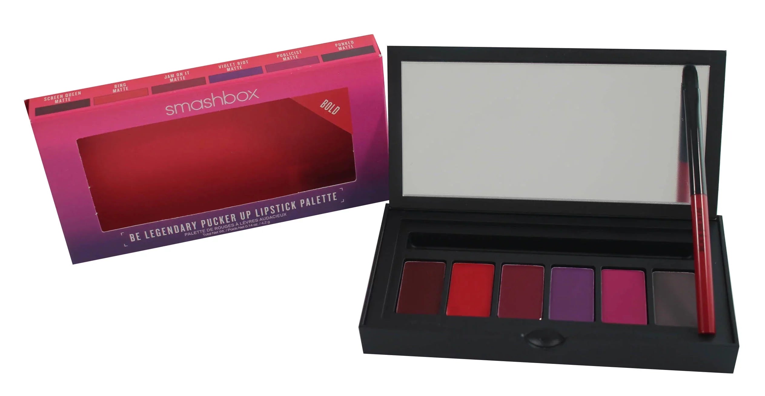 Smashbox Be Lengendary   Lipstick Palette:  Include: Screen Queen Matte, Bing Matte, Jam On It Matte, Violet Riot Matte, Publicist Matte, Punked Matte  .14oz