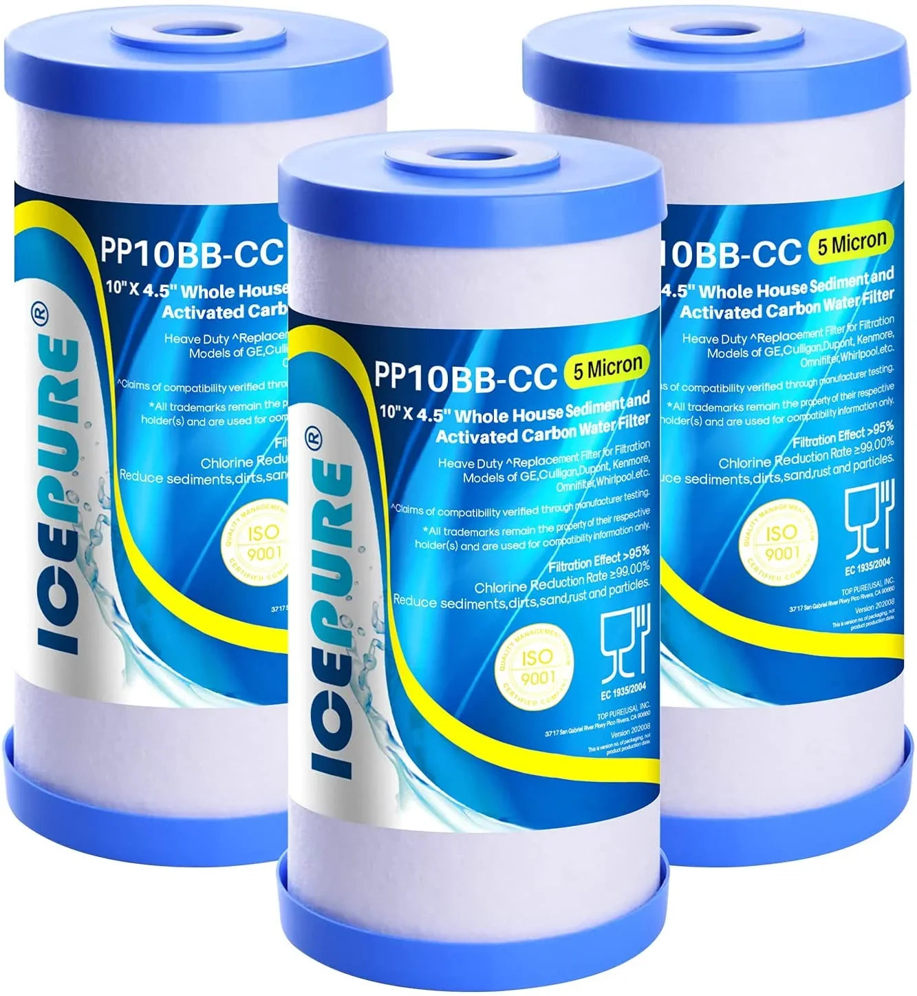 5 Micron 10" x 4.5" Whole House Water Filter Compatible with  , , -, , Whirlpool -, , , Dupont , Pentek -, 4WH-- 3PACK