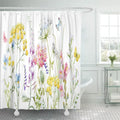 Libin Watercolor Wildflowers Tansy Yellow Buttercup Blue Pansies Tender Pink Shower Curtain 66x72 inch
