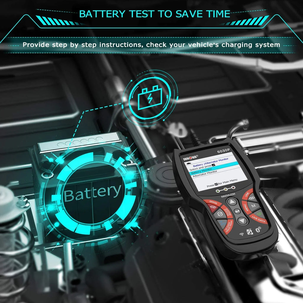 6030P  Scanner Check Engine  Code Reader Automotive Diagnostic Scan Tool 12V Battery Alternator Test Full  Modes for   Car Scanner Automotive Scanner Analyzer Turn off