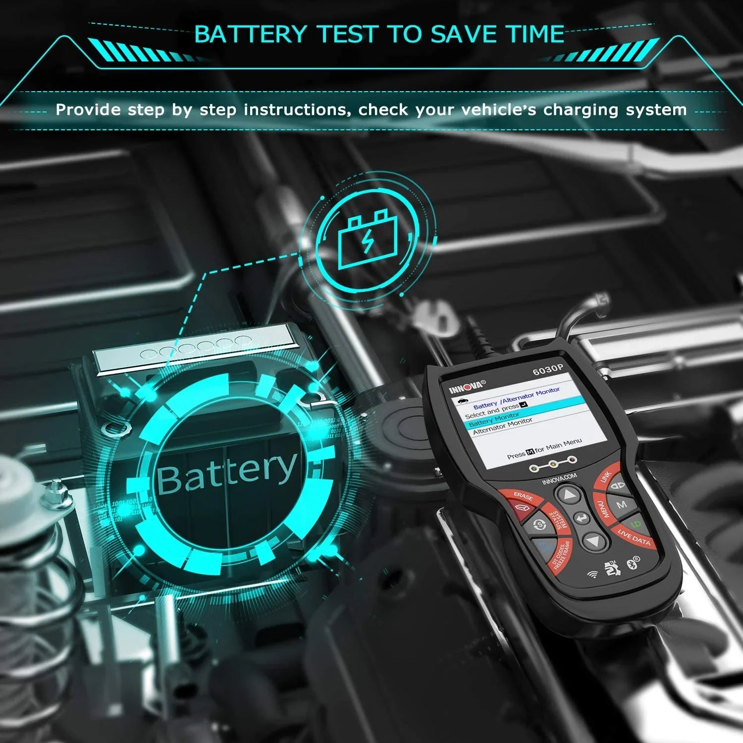 6030P  Scanner Check Engine  Code Reader Automotive Diagnostic Scan Tool 12V Battery Alternator Test Full  Modes for   Car Scanner Automotive Scanner Analyzer Turn off