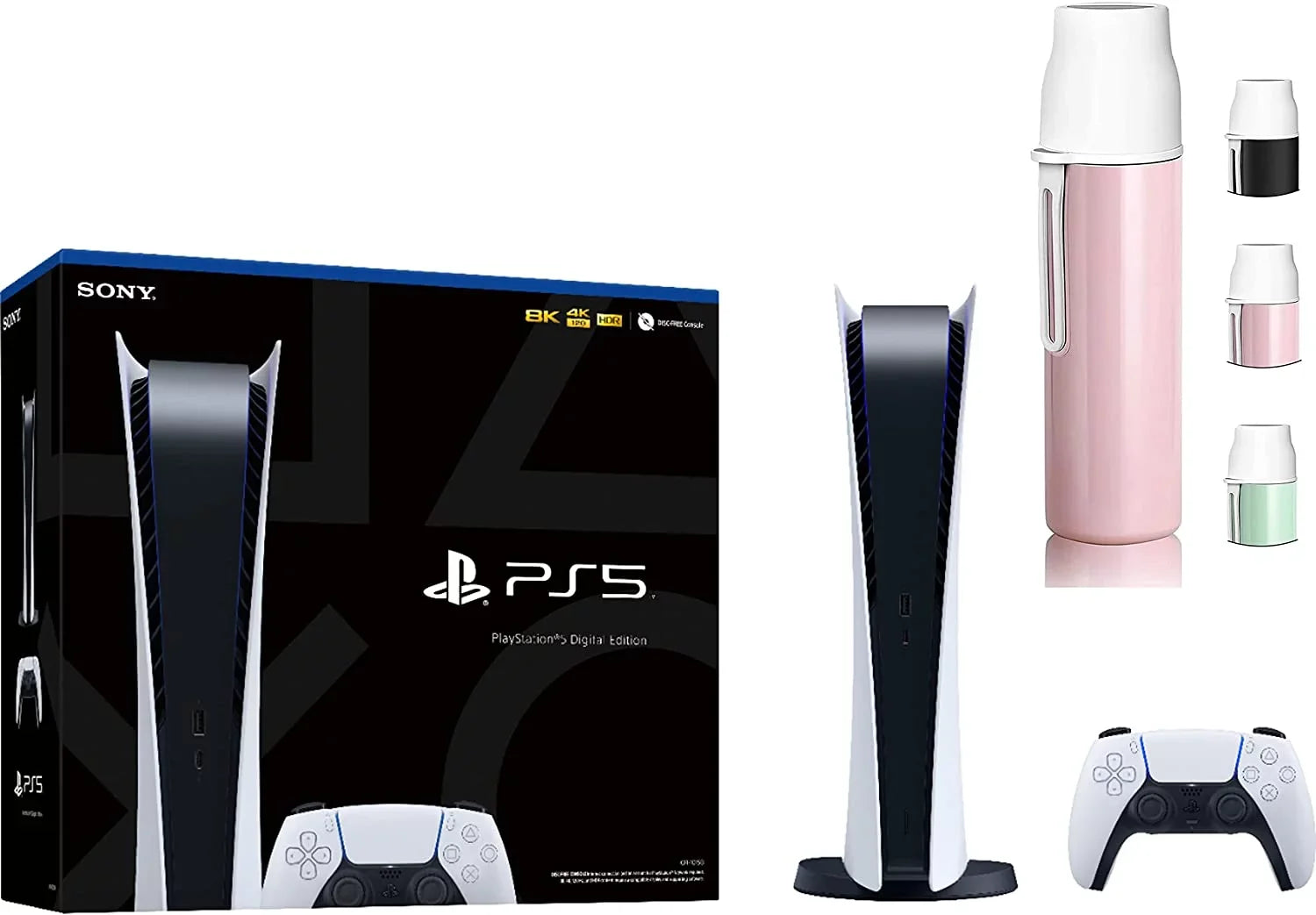 Sony Playstation 5 Digital Edition Gaming Console + 1 Wireless Controller - 16GB , 825GB  Storage, WiFi 6, 120Hz 8K Output - Random Color Water Bottle