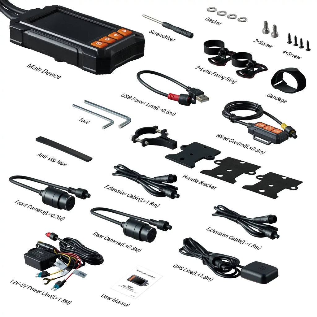 Dual 2K 30fps/1080P 60fps Motorcycle Camera, All Waterproof Dash Cam 3''  Front and Rear 150° Wide Angle with Wired Remote, Wi-Fi, ,  and Race Mode, Max up to 256GB