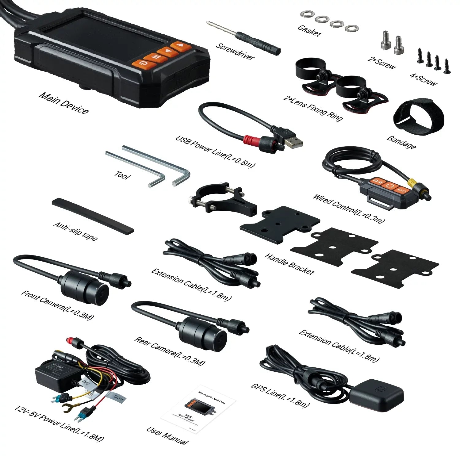 Dual 2K 30fps/1080P 60fps Motorcycle Camera, All Waterproof Dash Cam 3''  Front and Rear 150° Wide Angle with Wired Remote, Wi-Fi, ,  and Race Mode, Max up to 256GB