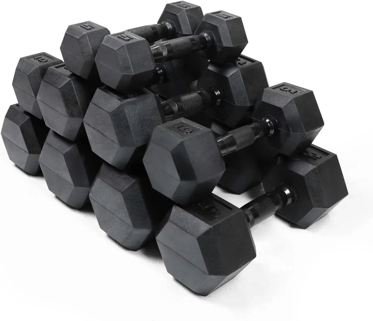 Rubber Coated Hex Dumbbell Set With Two Tier Storage Rack Non-Slip Hex Shape For Muscle Toning, Strength Building & Weight Loss - Multiple Choices Available