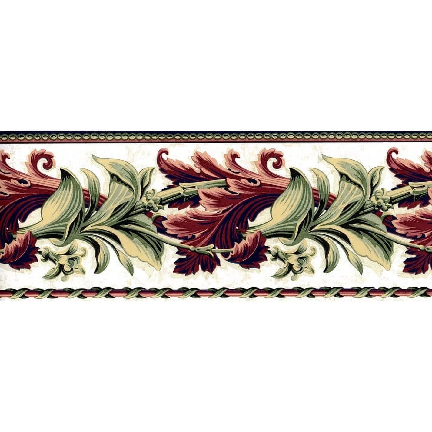 Designer Laurel Twist Wallpaper Border - Un-pasted - Green, Red 15'  x 6.7"