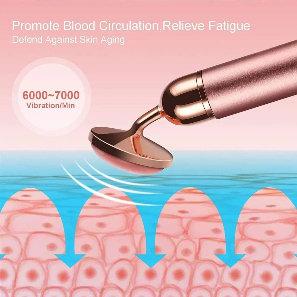 Innotech 5-in-1 24K Gold Beauty Bar Face Massager Electric Vibrating Rose Quartz 3D Roller Face Lifting Body Facial Gua Sha Jade Roller