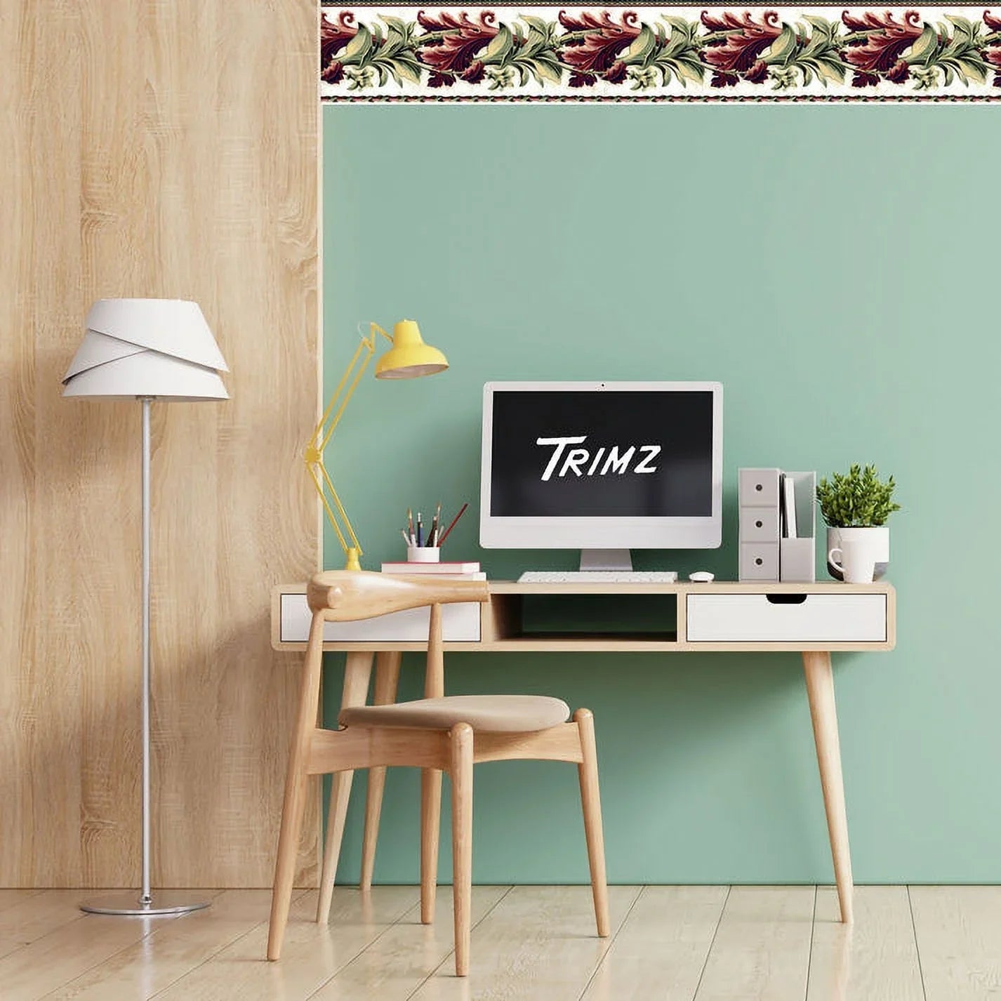 Designer Laurel Twist Wallpaper Border - Un-pasted - Green, Red 15'  x 6.7"