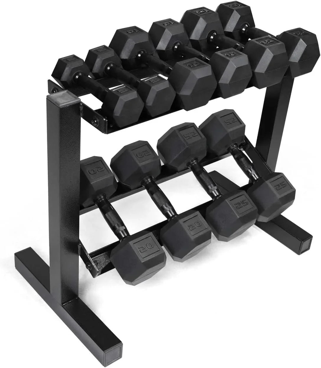 Rubber Coated Hex Dumbbell Set With Two Tier Storage Rack Non-Slip Hex Shape For Muscle Toning, Strength Building & Weight Loss - Multiple Choices Available