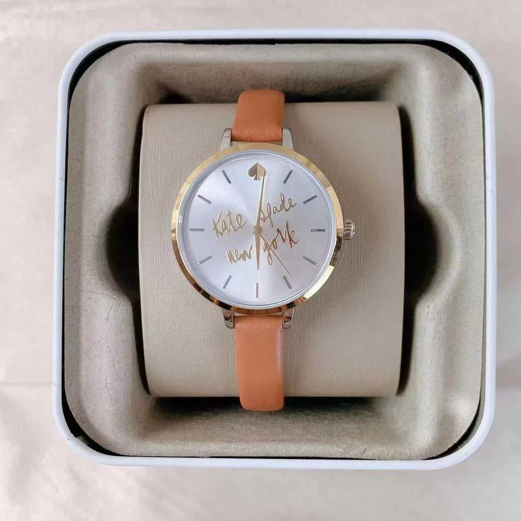 kate spade  new york metro three-hand brown leather watch