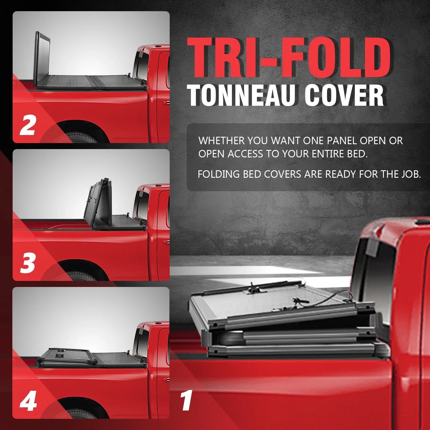 Motoring --028 For 2009 to 2022 Ram Truck 1500 / 3500 Fleetside 6.5Ft Short Bed Hard Solid Tri -Fold Tonneau Cover