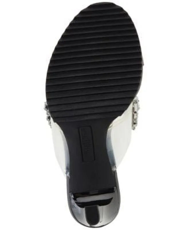 Womens Black Embellished Bedika Open Toe Slip On Leather Dress Heeled Sandal 5.5