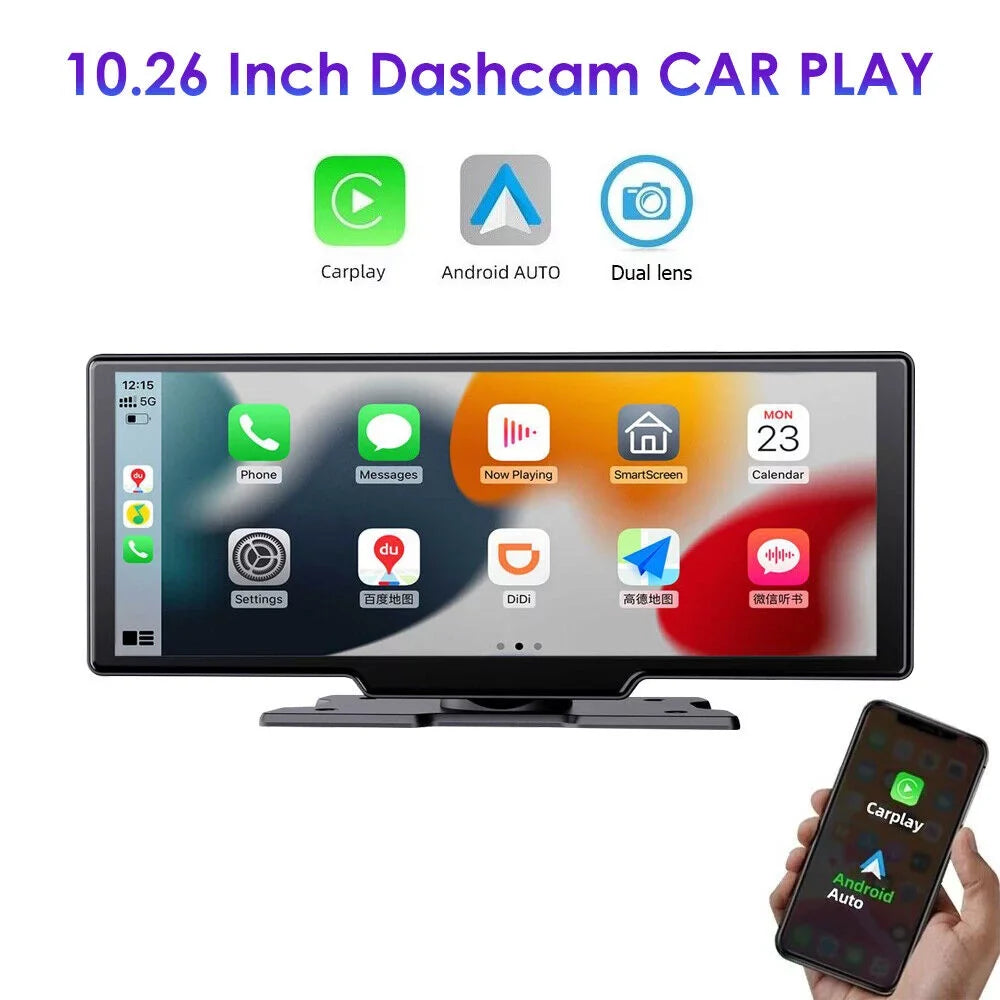kydely   2K Wireless 10.26'' Touch Screen Dual Channel Wifi Car  Dash Camera Android Auto ".
