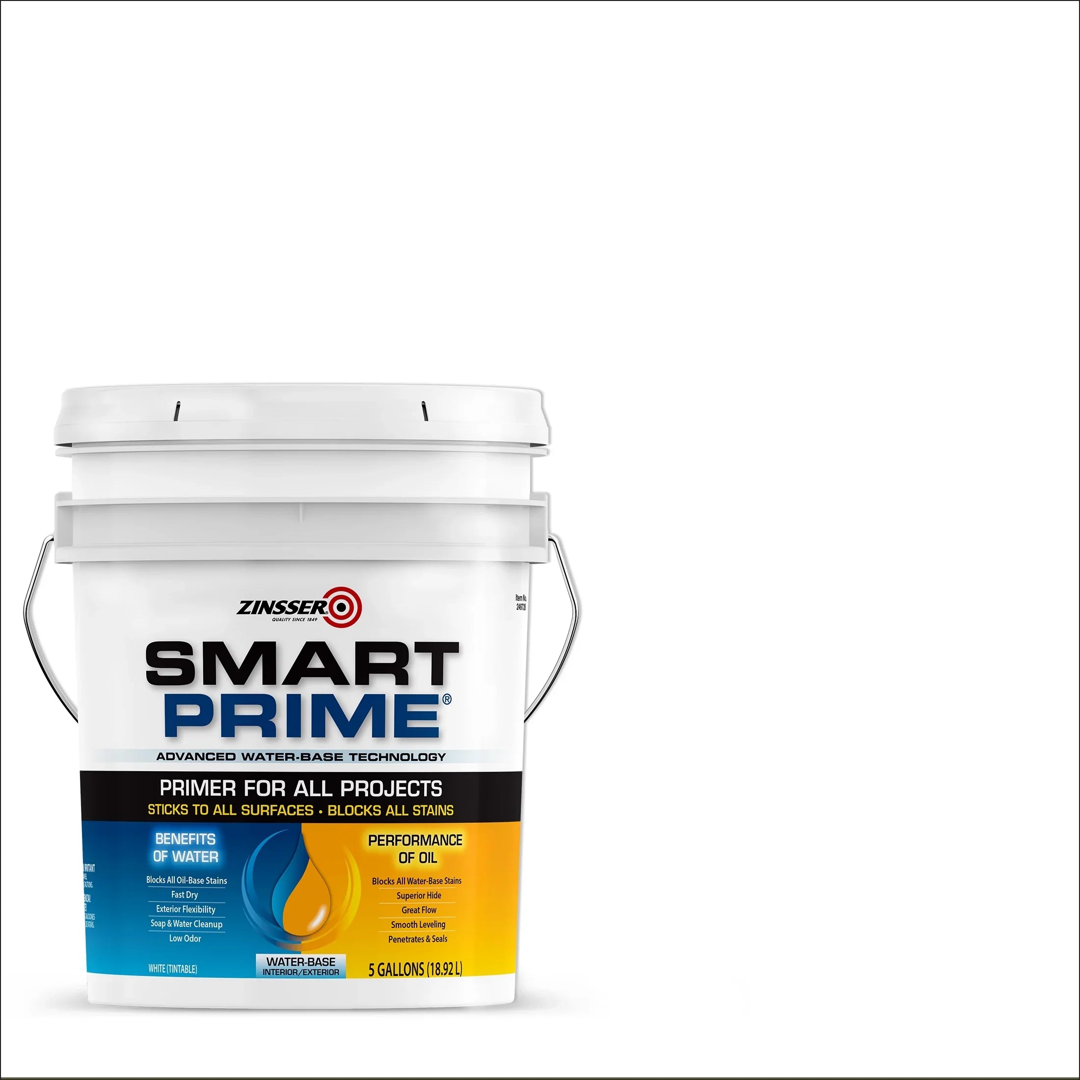 White, Zinsser Smart Prime Universal Water-Based Flat Primer- 249728, 5 Gallon- 1 Pack