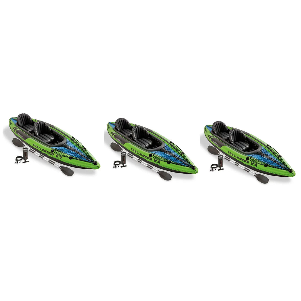Intex Challenger  2-Person Inflatable Sporty Kayak + Oars And Pump (3 Pack)