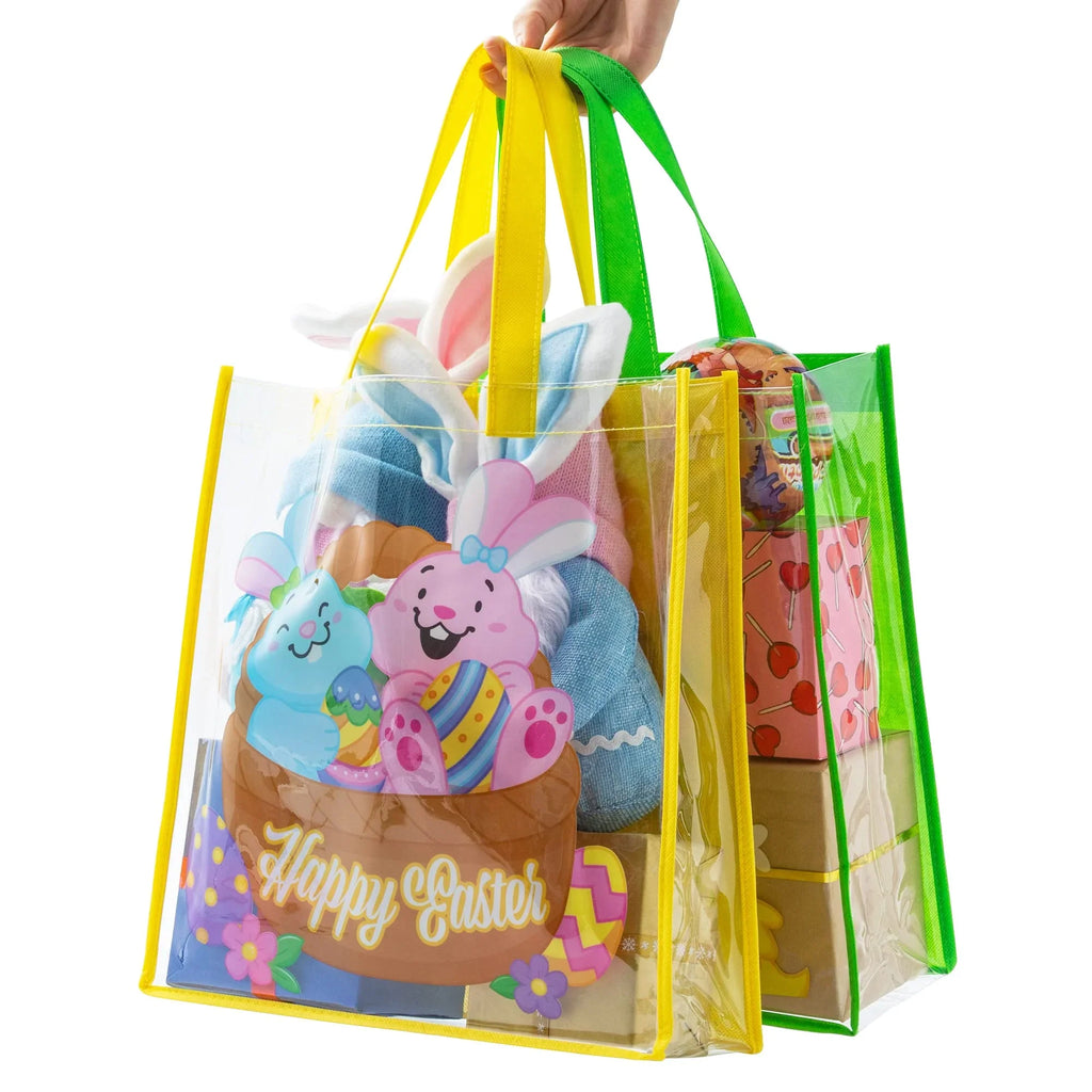 Syncfun 6 Pcs Easter Gift Bags for Kids, Large Goodie Reusable Tote Treat Bags with Handles for Easter Egg Hunt, Easter Party Favors Supplies