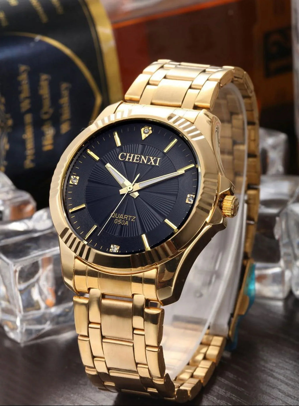 Brand Famous Noble Gentlmen Watch Classic Luxury Gold Stainless Steel Quartz Male Watches Fashion Delicate Gift Clock Men