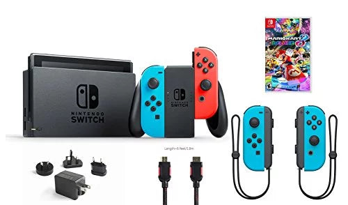 Nintendo Switch 6 items Bundle:Nintendo Switch 32GB Console Neon Red and Blue Joy-con,128GB Micro  Card,Nintendo Wireless Controllers Neon Blue,Mario Kart 8 Deluxe,Mytrix  Cable