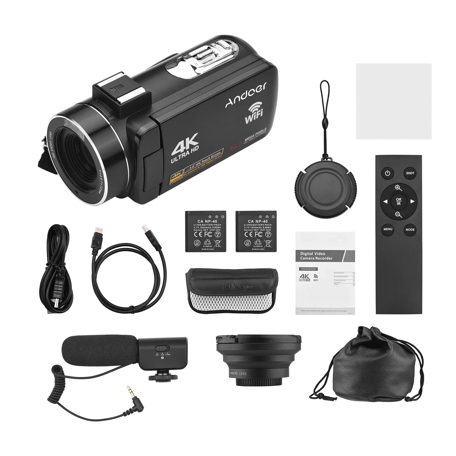 Andoer-2 Camcorder,4K Video Camera 3.0 Inch  -shake Ideal Outdoor 56MP 18X 3.0   Vision Batteries + Remote + Remote + Inch   Vision -shake 2pcs  56MP 18X Vision -shake Ideal