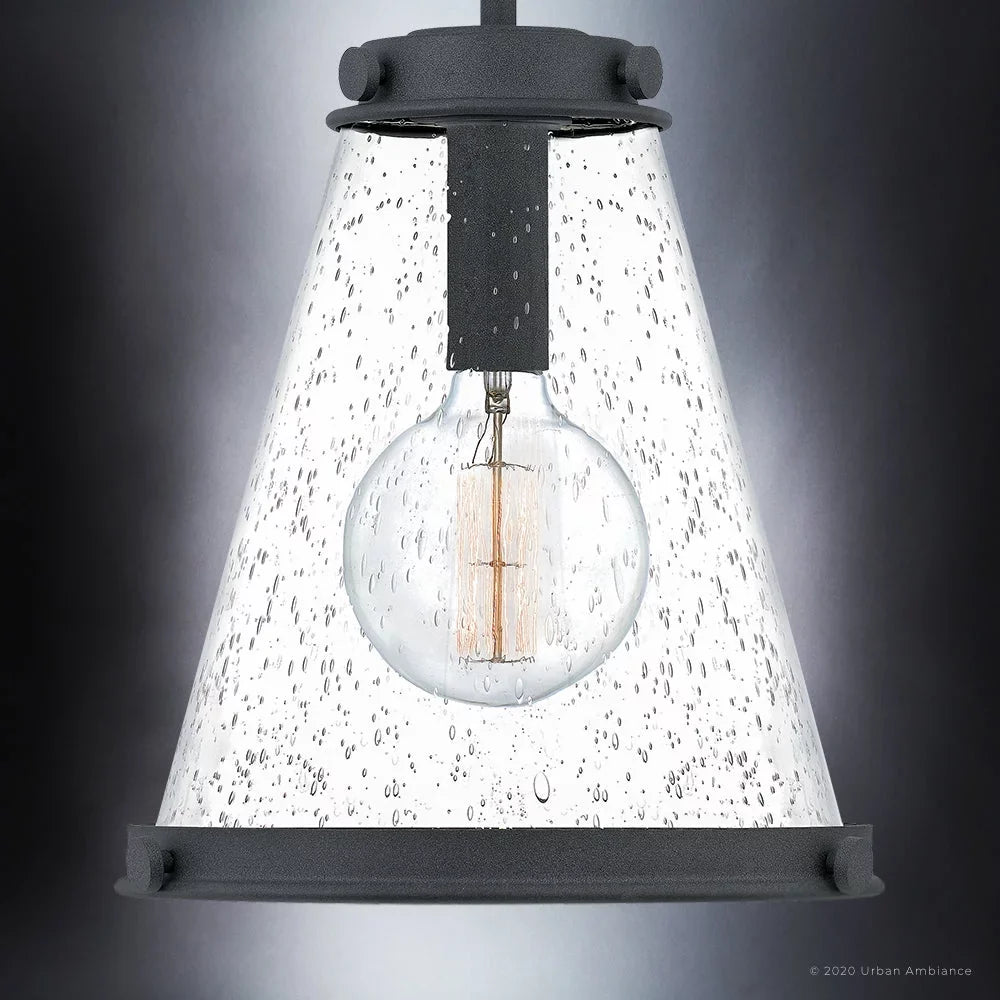 Luxury Modern Farmhouse Indoor Pendant, 14.75'' x 13.00'', with Casual Style Elements, Transitional Design, Black Sand Finish and Clear Seeded Glass,