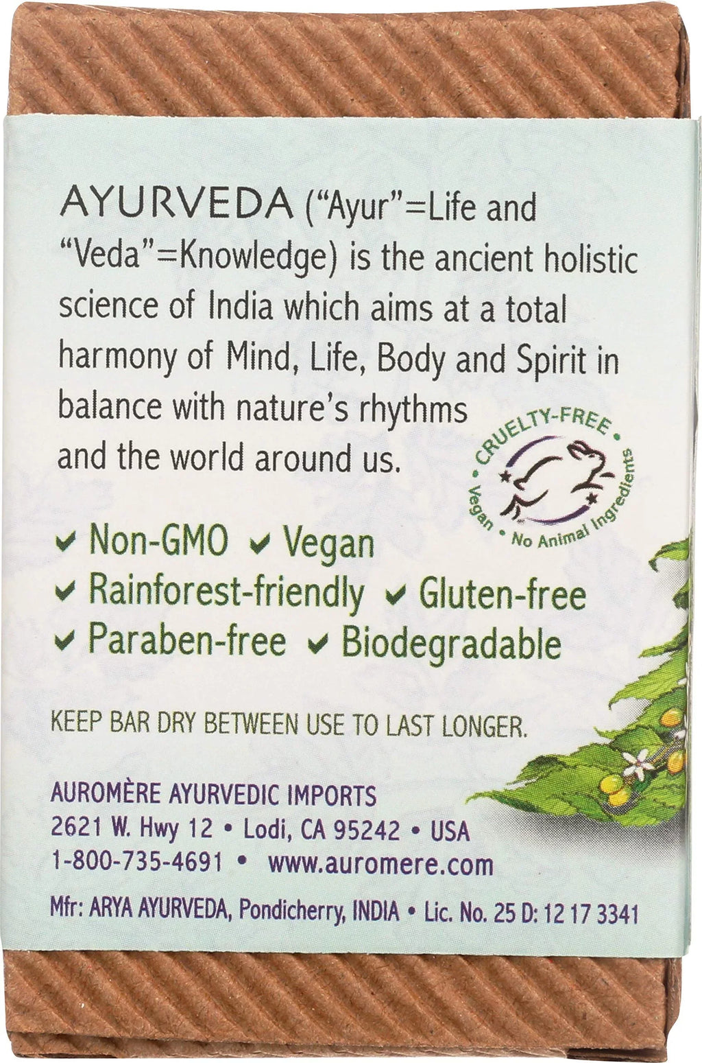 Auromere Ayurvedic Bar Soap, Tulsi Neem - Eco Friendly, Handmade, Vegan, Cruelty Free, Natural, Non Gmo (2.75 Oz), 4 Pack.