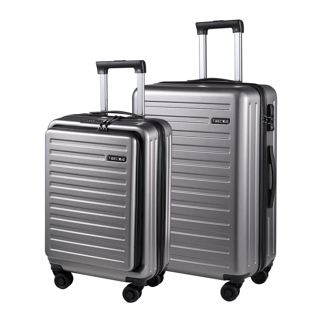 2 Piece 20/24 Luggage Set, Only 20 with Front Laptop Pocket & Expandle, Lightweight + Hardshell Suitcase with  Lock & Spinner Wheels, 20 Inch 37~41L + 24 Inch 65L,Dark Grey
