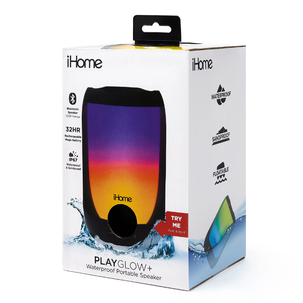 iHome Rechargeable Color Changing Waterproof Bluetooth Play Glow + Speaker with Mega Battery