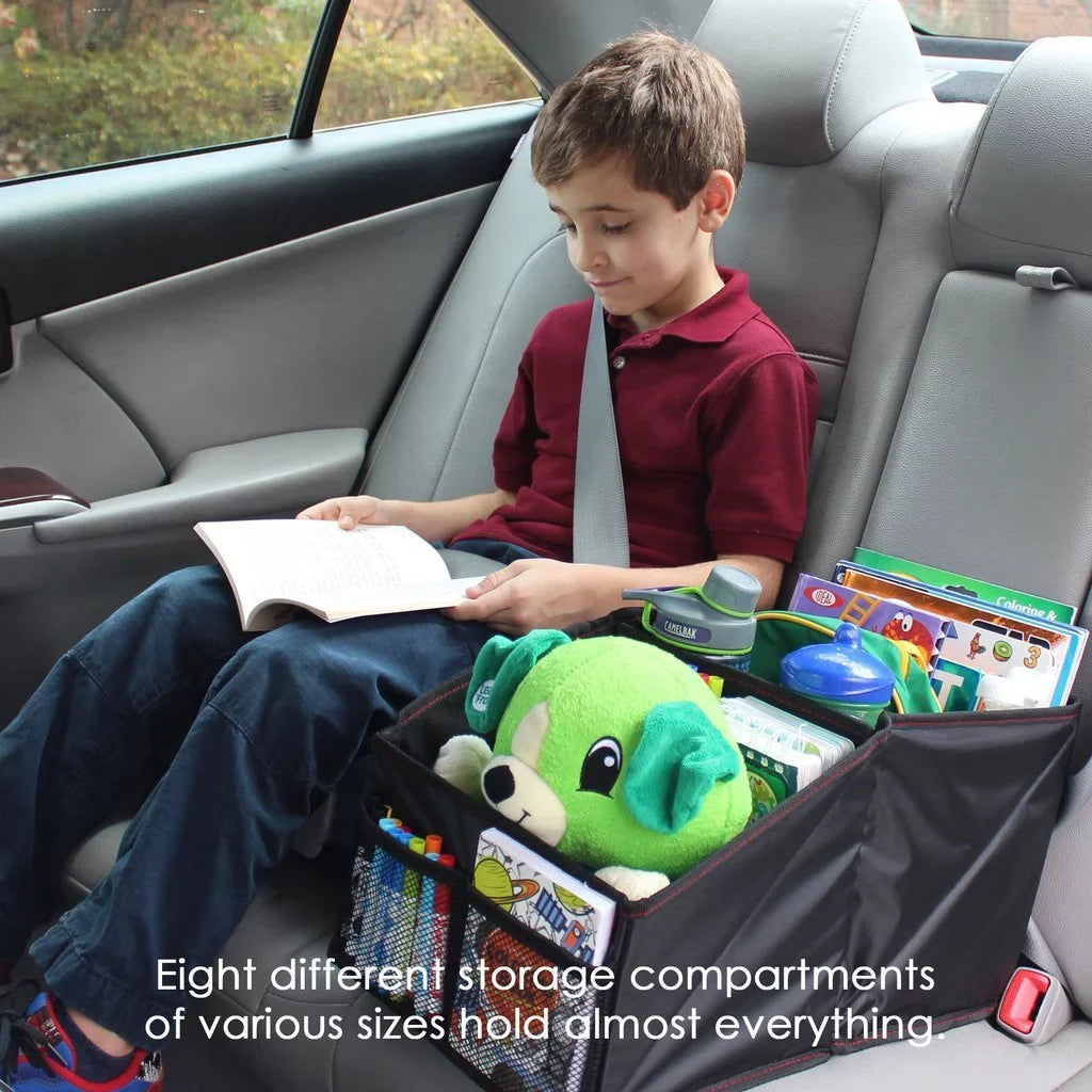 Lusso Gear Car Seat Organizer Front/Backseat with Black Stitching Great for Adults, Kids Featuring 8 Storage Compartments for Toys, Magazines, Tissues, Maps, Books, Documents, Games and More