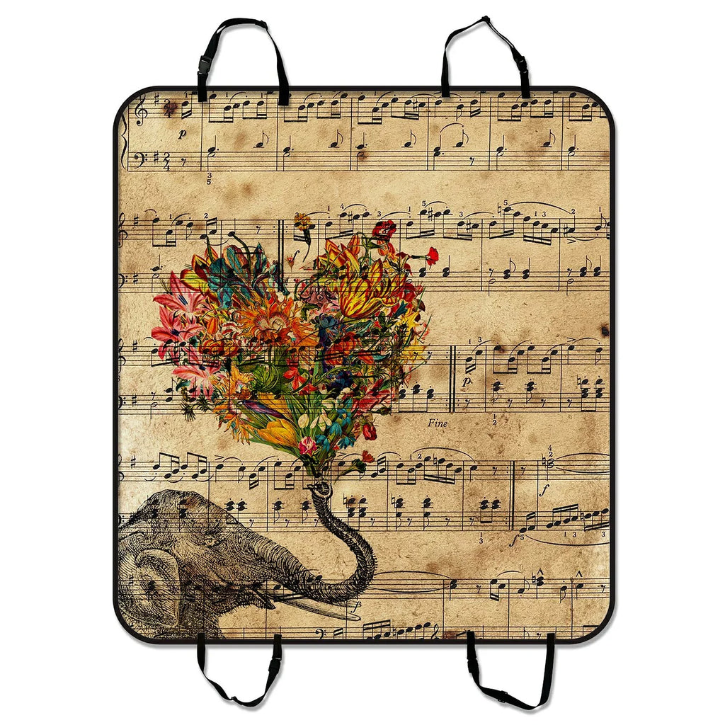 Music Note and Elephant with Colorful Paisley Heart Pet Car Seat Cover Dog Car Seat Mat Hammock Cargo Mat Trunk Mat For Cars Trucks and  54x60 inches