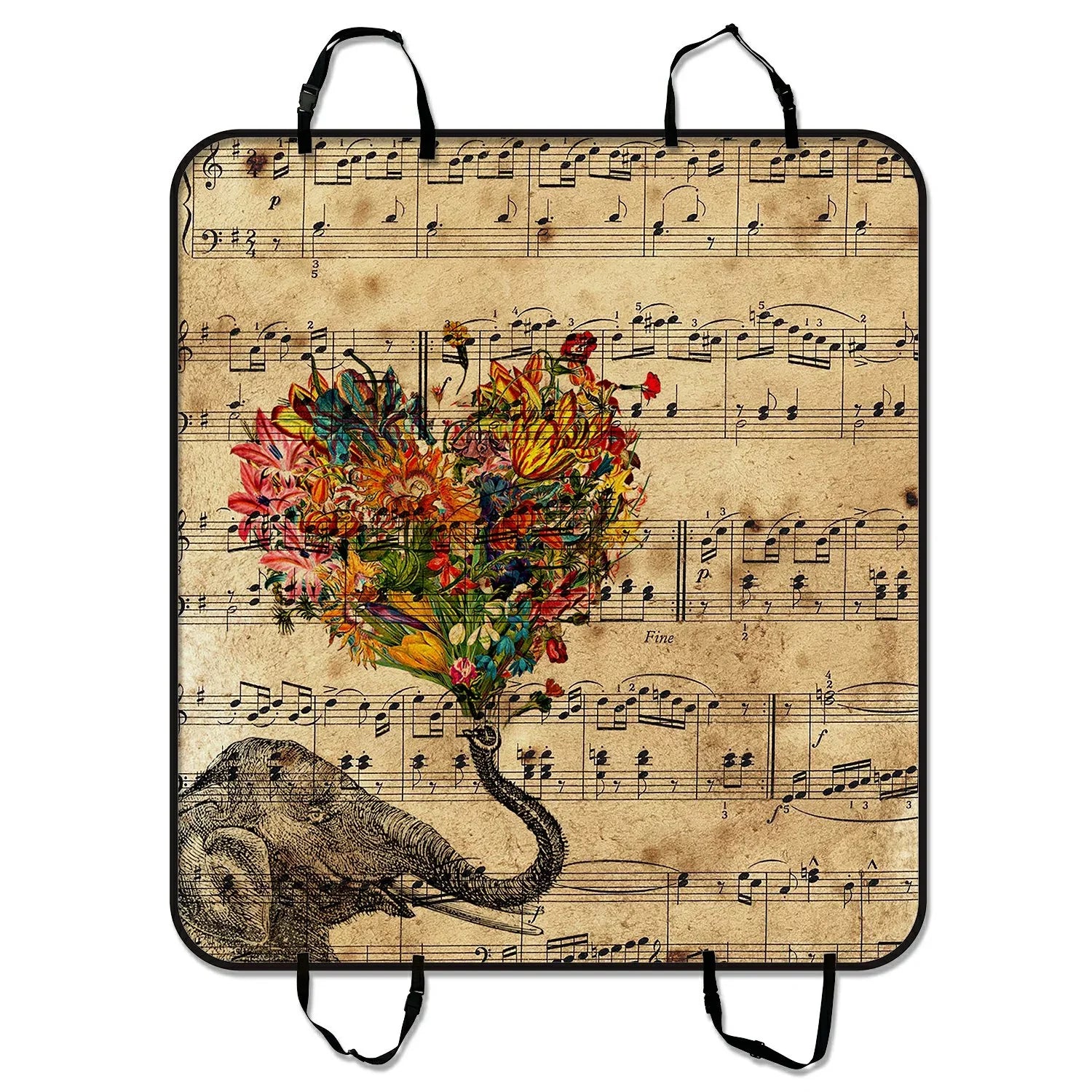 Music Note and Elephant with Colorful Paisley Heart Pet Car Seat Cover Dog Car Seat Mat Hammock Cargo Mat Trunk Mat For Cars Trucks and  54x60 inches