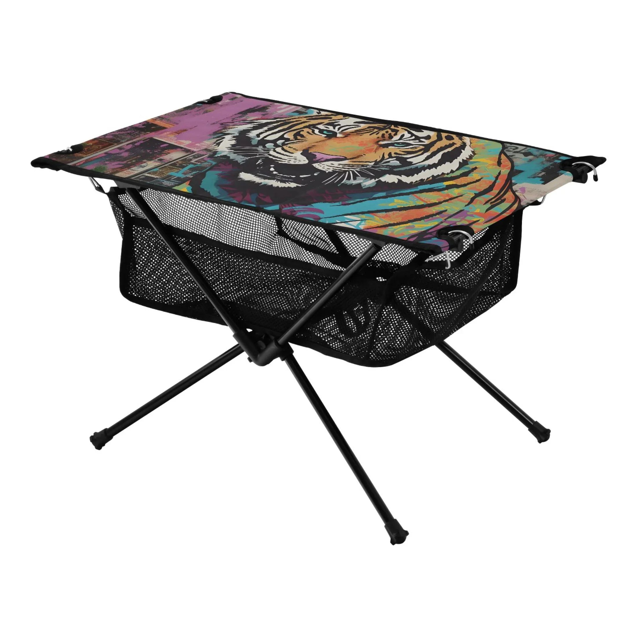 Tiger Abstract Camping Foldable Portable Table Beach Table with Storage Bag Compact Picnic Table for Outdoor Hiking Fishing