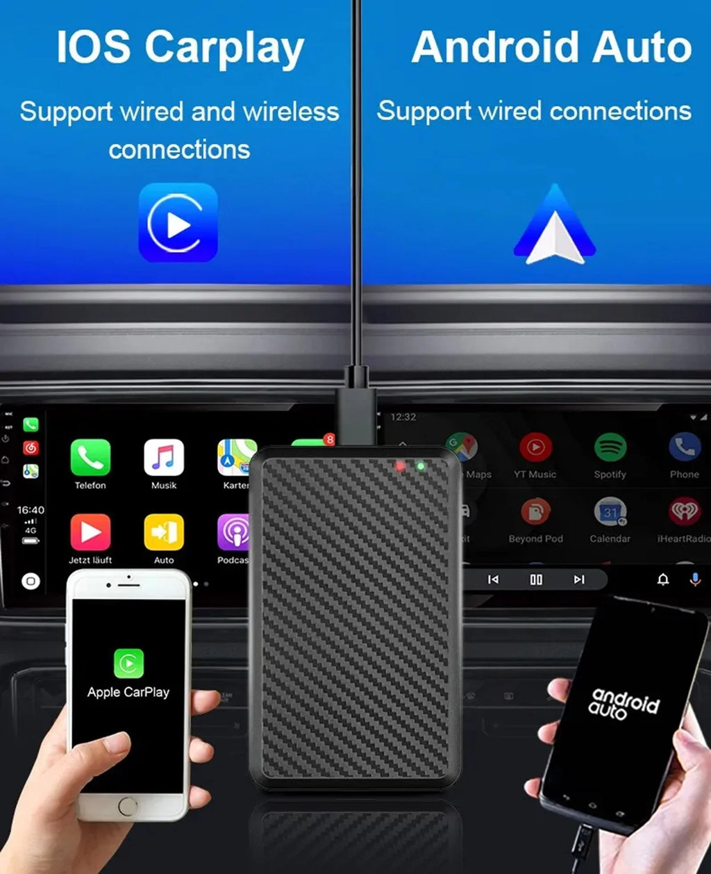 Masslatie Wired to Wireless CarPlay  Box Android 11 System Mini Dongle Wifi Netflix Youtube Fit for Audi/Toyota//Golf/Mercedes/Subaru