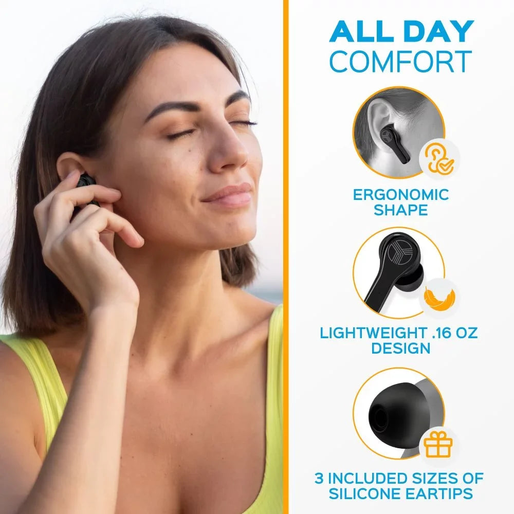 '- True Wireless Earbuds,  Waterproof Earbuds with up 28H of Play Time, Bluetooth 5.1, Touch Control and Noise Isolation, Includes Charging Case w/Wireless Charging, - Port, Black