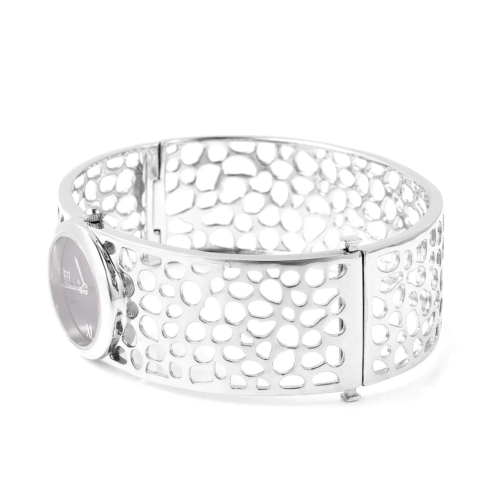 Rachel Galley Swiss Movement Watch Bangle Bracelet Silver Back 7.5 in