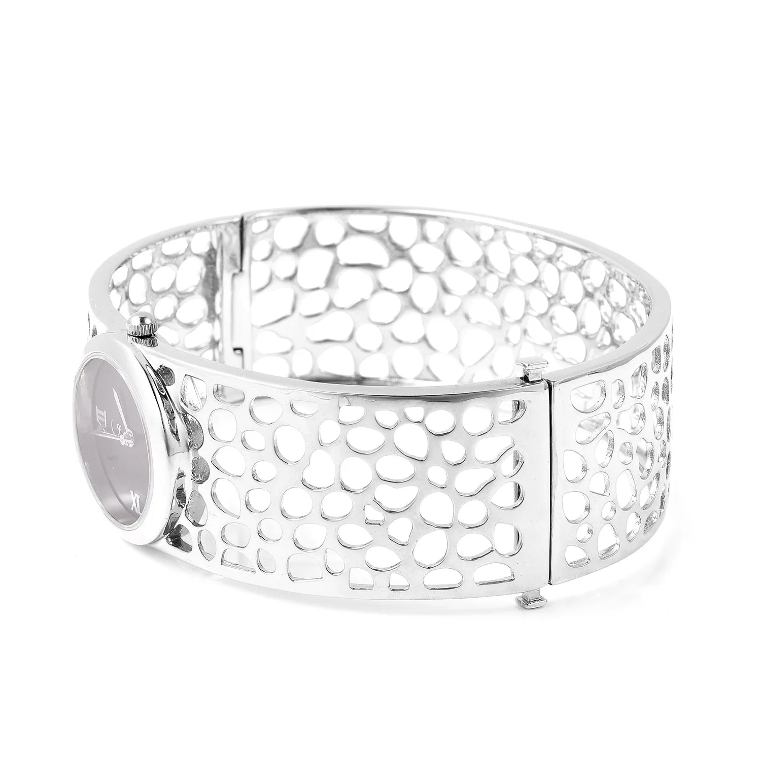 Rachel Galley Swiss Movement Watch Bangle Bracelet Silver Back 7.5 in