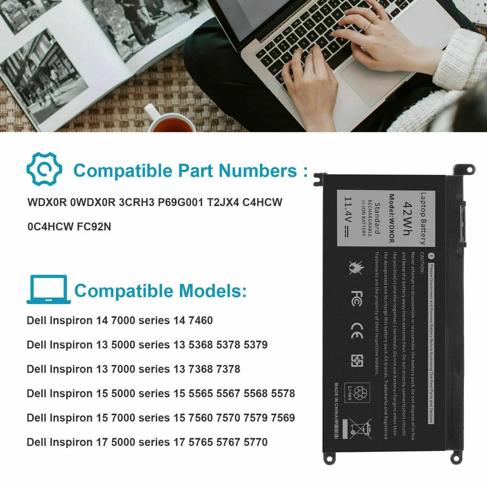 42Wh Battery For  Inspiron 15 5567 5568 13 5368 7368 7569
