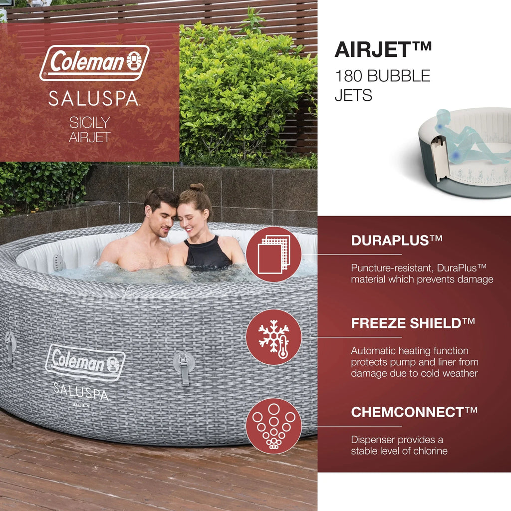 Coleman SaluSpa Sicily AirJet Hot Tub w/Set of 4 Bestway Pool & Spa Seat