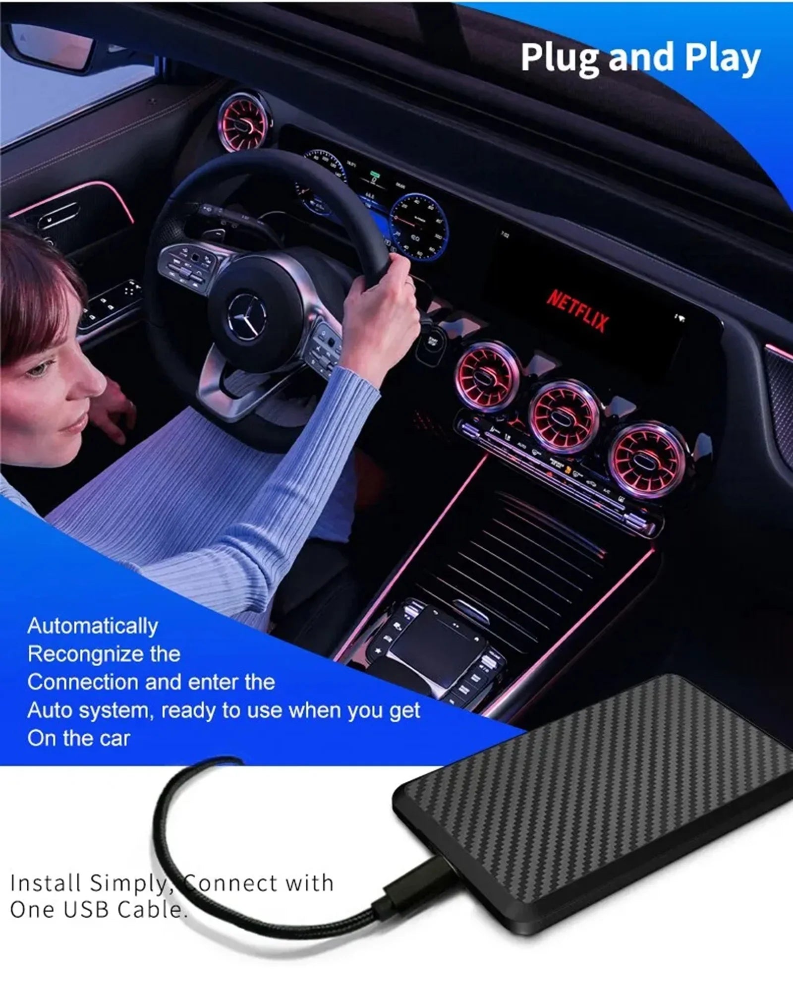 Masslatie Wired to Wireless CarPlay  Box Android 11 System Mini Dongle Wifi Netflix Youtube Fit for Audi/Toyota//Golf/Mercedes/Subaru