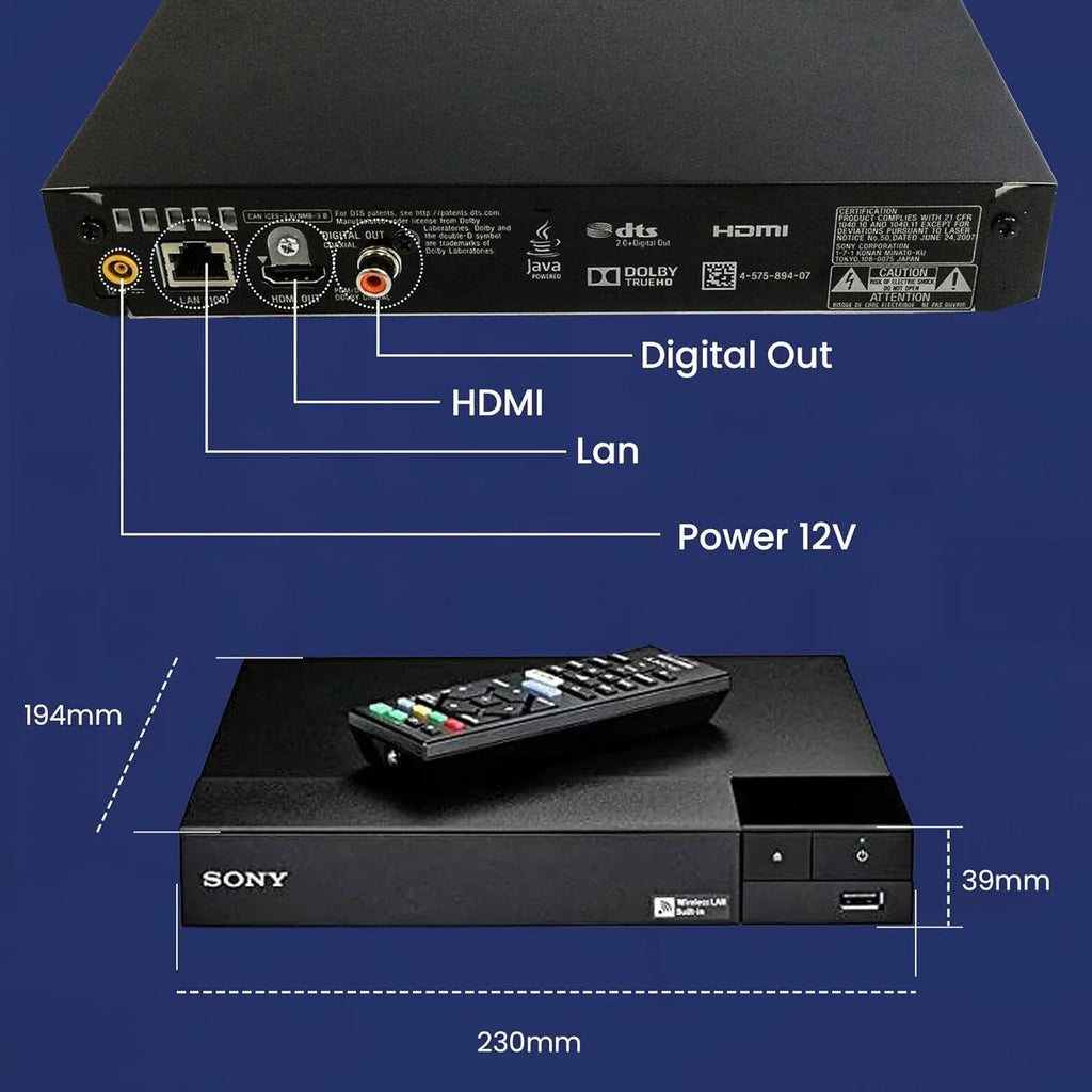 Sony - Blu-Ray Disc Player with Built-in Wi-Fi - Netflix, You Tube + Remote Control + NeeGo High-Speed  Cable /Ethernet NeeGo Lens Cleaner