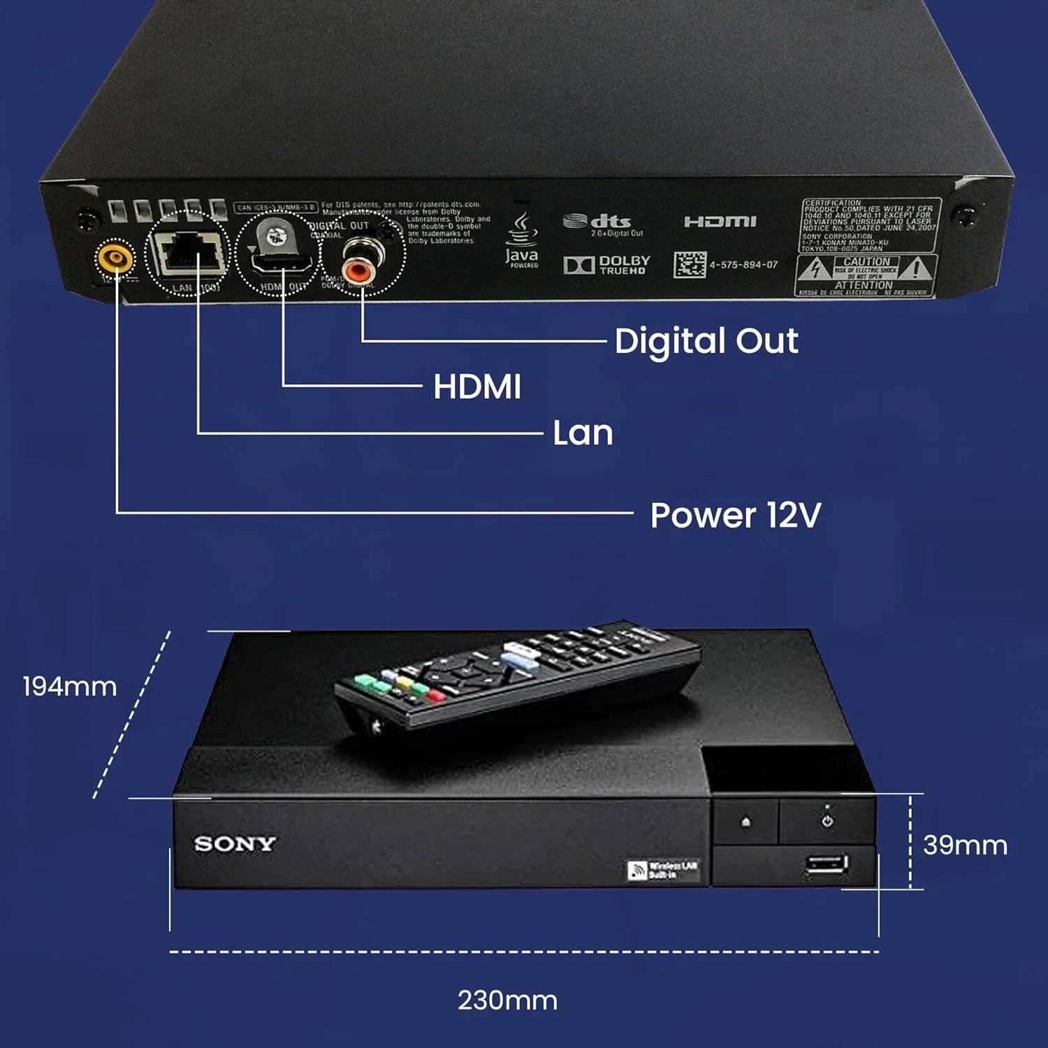 Sony - Blu-Ray Disc Player with Built-in Wi-Fi - Netflix, You Tube + Remote Control + NeeGo High-Speed  Cable /Ethernet NeeGo Lens Cleaner