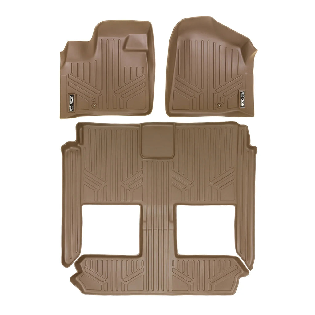 Smartliner 1st/2nd Rows Floor Liner Mats Tan for 2008-2020 Dodge Grand Caravan