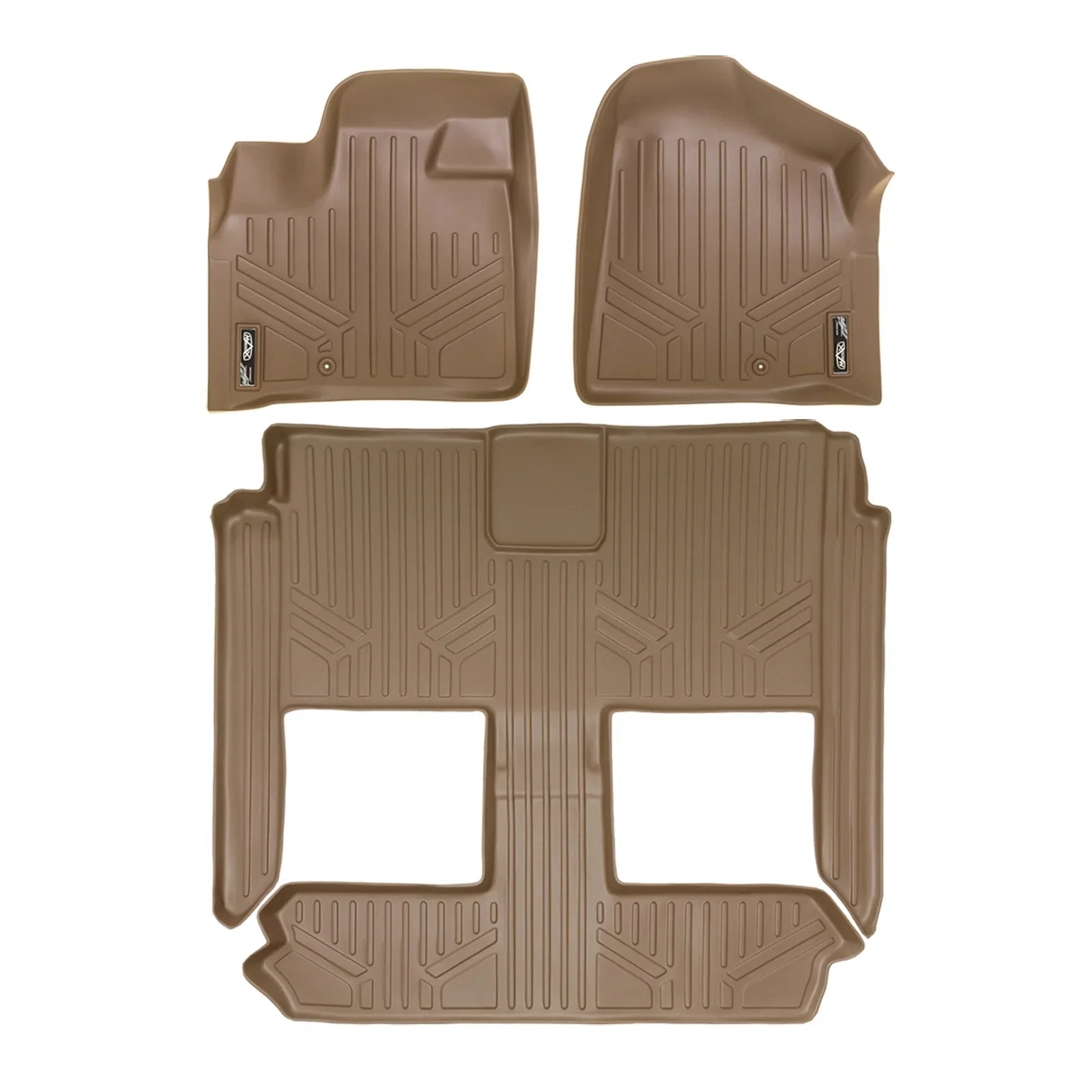 Smartliner 1st/2nd Rows Floor Liner Mats Tan for 2008-2020 Dodge Grand Caravan
