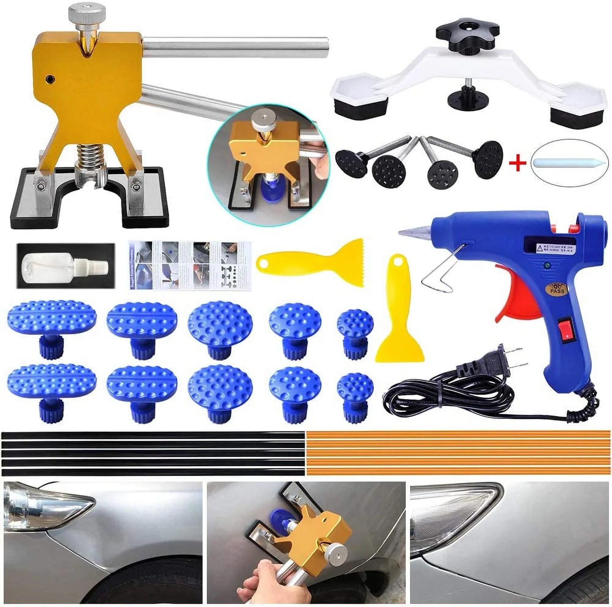 Removal kit, Auto Paintless Dent Repair Kits - Golden Car Dent Puller with Bridge Dent Puller