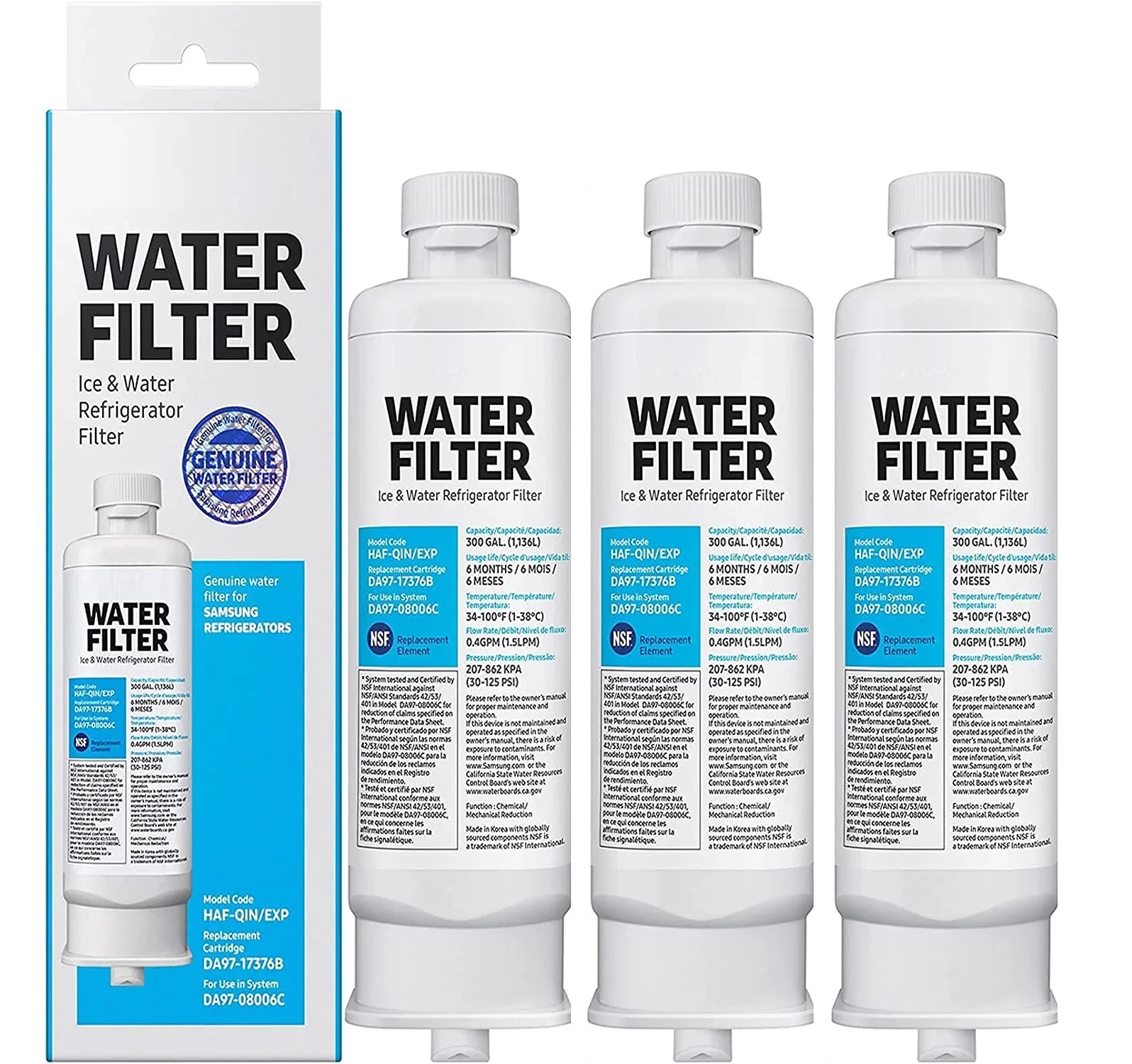 '-17376B Filter for Refrigerator Water and Ice, Carbon Block Filtration, Removes 99% of Harmful Contaminants for Clean, Clear Drinking Water, 6-Month Life, -/,( 3 Pack )