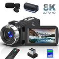 8K Video Camera 64MP 18X Digital Camera Video Camera for Youtube 3.0 inch Flip Screen Camcorder Vlogging Camera with 32GB  Card, 2.4G Remote Control, Two Batteries and External Mic
