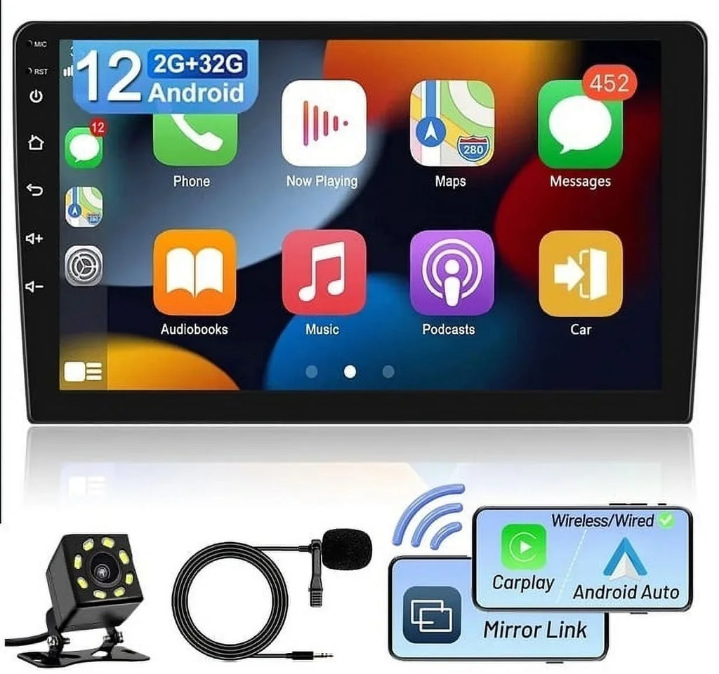 Android 2+32GB Car Stereo Wireless Carplay Android Auto Double Din Radio 10.1" 1280*720  Screen WiFi  Navigation Bluetooth  / Receiver  Backup Camera